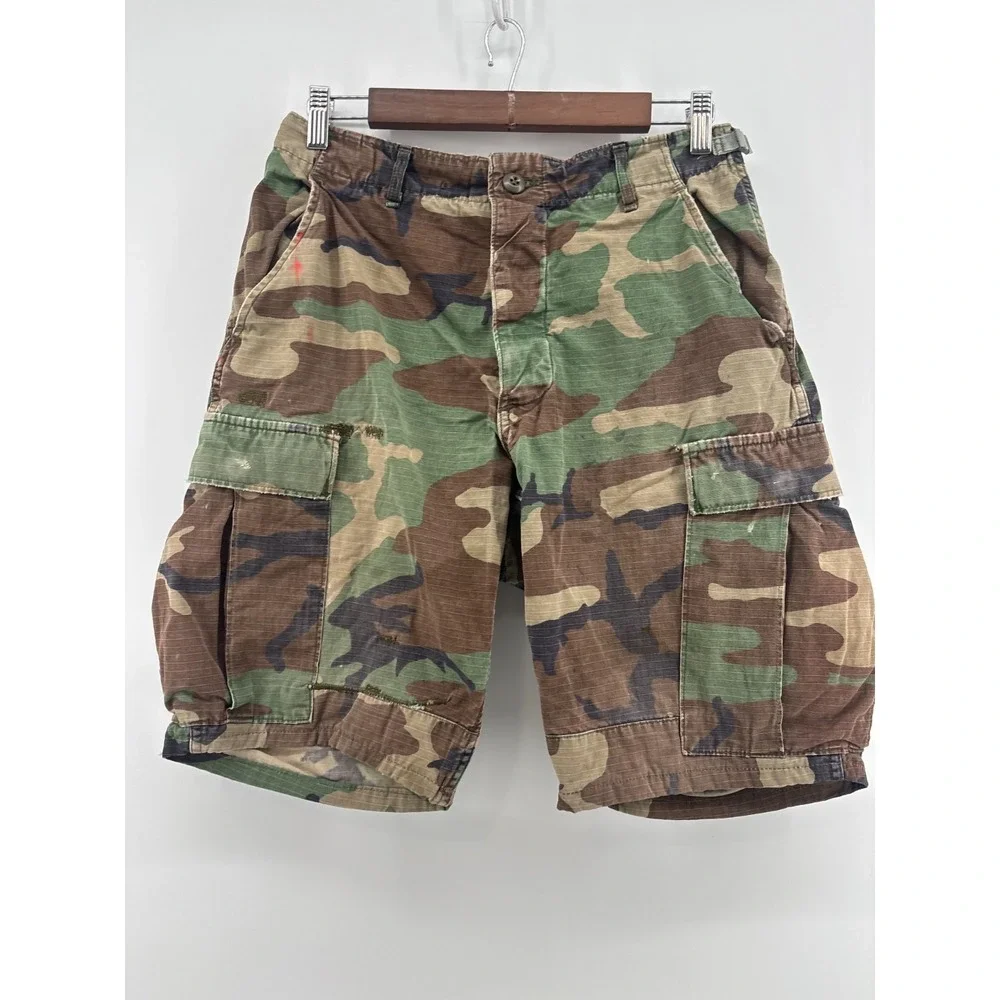 US Army Military BDU Cargo Shorts Mens Woodland Camo Small Vintage Hemmed